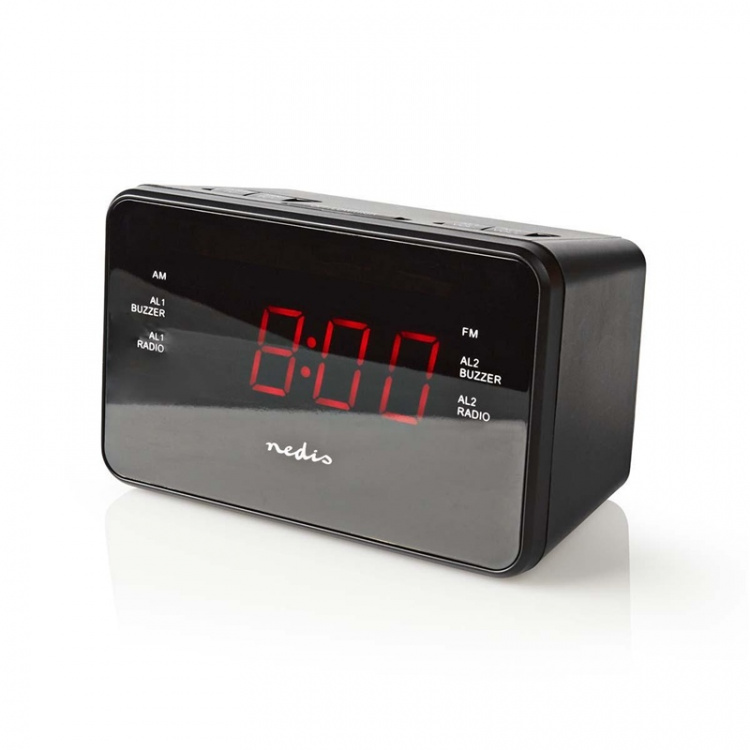 Nedis Digital klockradio | LED | 1x 3.5 mm Audio Input | Tidsprojektion | AM / FM | Snooze-funktion | Sov timer | Antal alarm: 2 | Svart