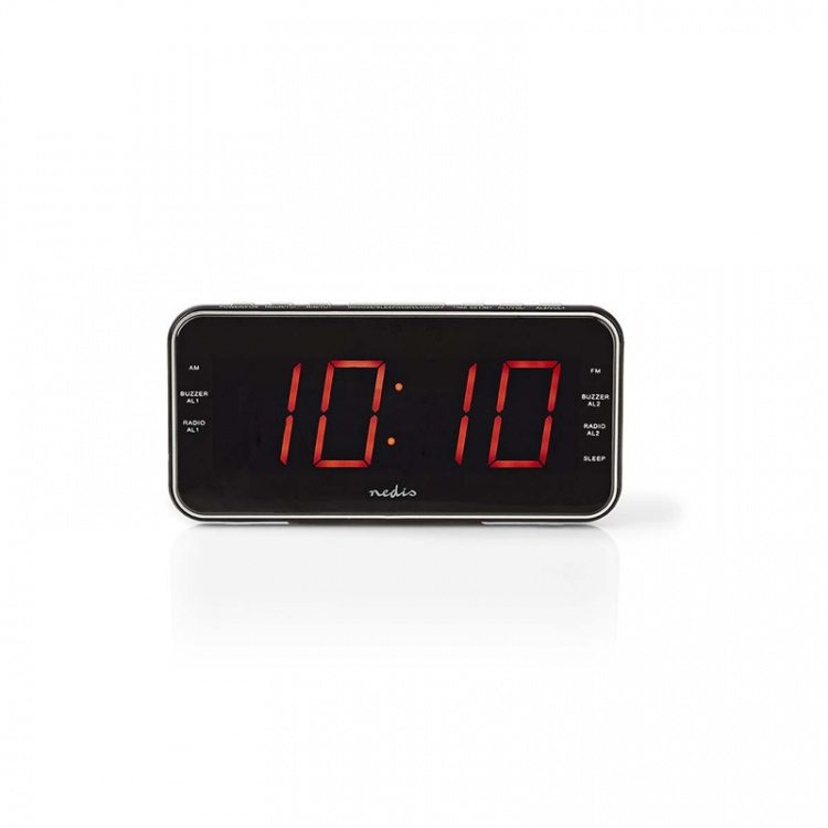 Nedis Digital klockradio | LED | 1x 3.5 mm Audio Input | Tidsprojektion | AM / FM | Snooze-funktion | Sov timer | Antal alarm: 2 | Svart
