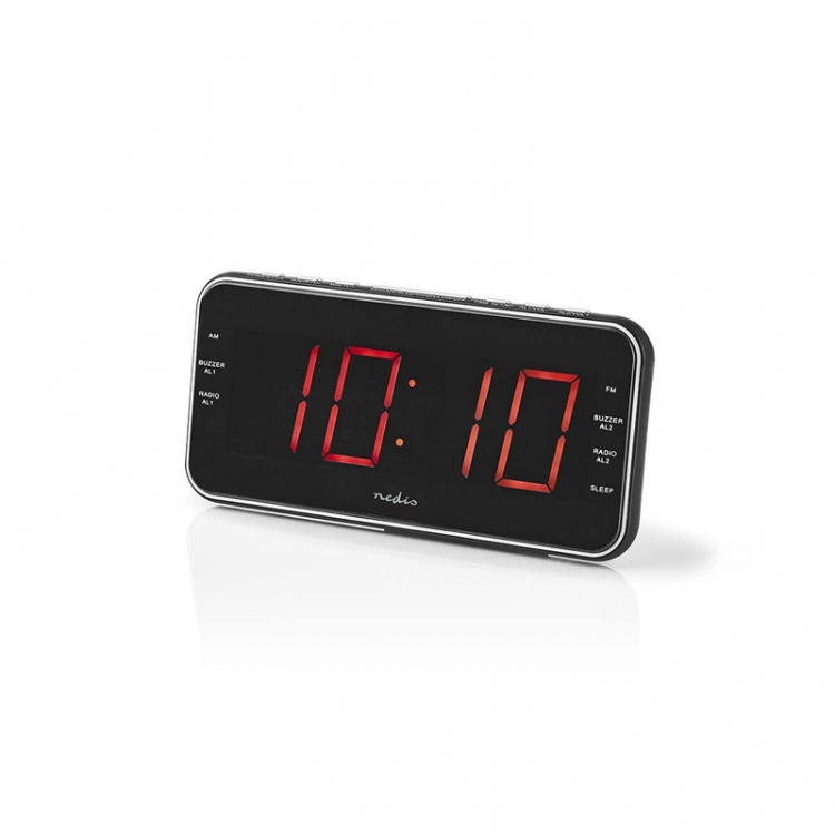 Nedis Digital klockradio | LED | 1x 3.5 mm Audio Input | Tidsprojektion | AM / FM | Snooze-funktion | Sov timer | Antal alarm: 2 | Svart