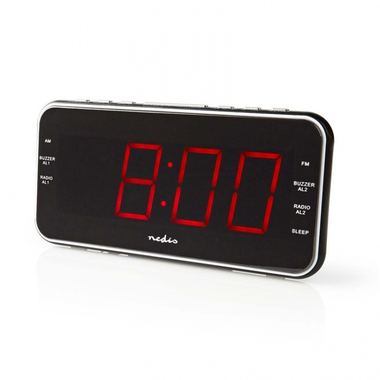 Nedis Digital klockradio | LED | 1x 3.5 mm Audio Input | Tidsprojektion | AM / FM | Snooze-funktion | Sov timer | Antal alarm: 2 | Svart