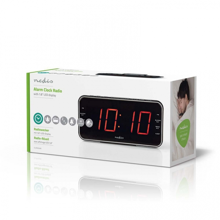 Nedis Digital klockradio | LED | 1x 3.5 mm Audio Input | Tidsprojektion | AM / FM | Snooze-funktion | Sov timer | Antal alarm: 2 | Svart