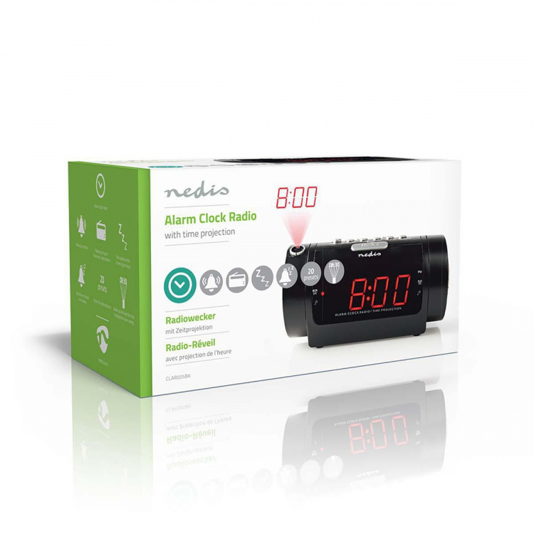 Nedis Digital klockradio | LED | Tidsprojektion | AM / FM | Snooze-funktion | Sov timer | Antal alarm: 2 | Svart Nedis Digital klockradio | LED | Tidsprojektion | AM / FM | Snooze-funktion | Sov timer | Antal alarm: 2 | Svart
