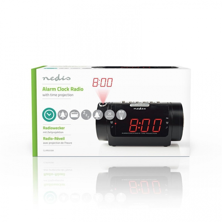 Nedis Digital klockradio | LED | Tidsprojektion | AM / FM | Snooze-funktion | Sov timer | Antal alarm: 2 | Svart Nedis Digital klockradio | LED | Tidsprojektion | AM / FM | Snooze-funktion | Sov timer | Antal alarm: 2 | Svart