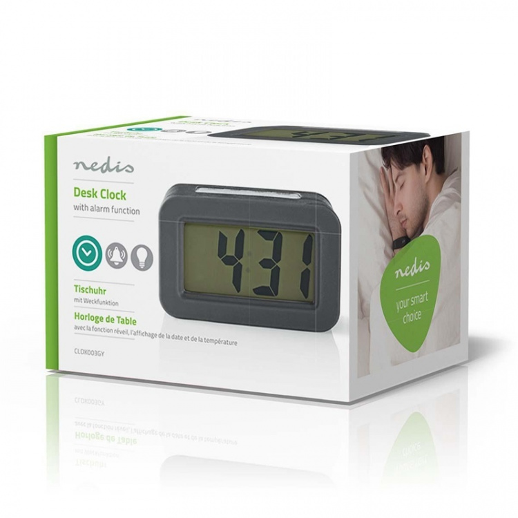 Nedis Digital skrivbords alarmklocka | Bakgrundsbelysning LCD | 3.5 cm | Bakgrundsbelysning | Snooze-funktion | Nej | Grå / Vit