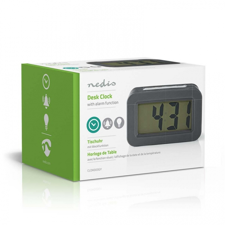 Nedis Digital skrivbords alarmklocka | Bakgrundsbelysning LCD | 3.5 cm | Bakgrundsbelysning | Snooze-funktion | Nej | Grå / Vit