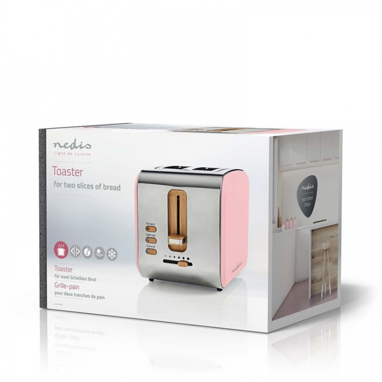 Nedis Brödrost med 2 breda uttag, 900W, Rosa, Soft-touch