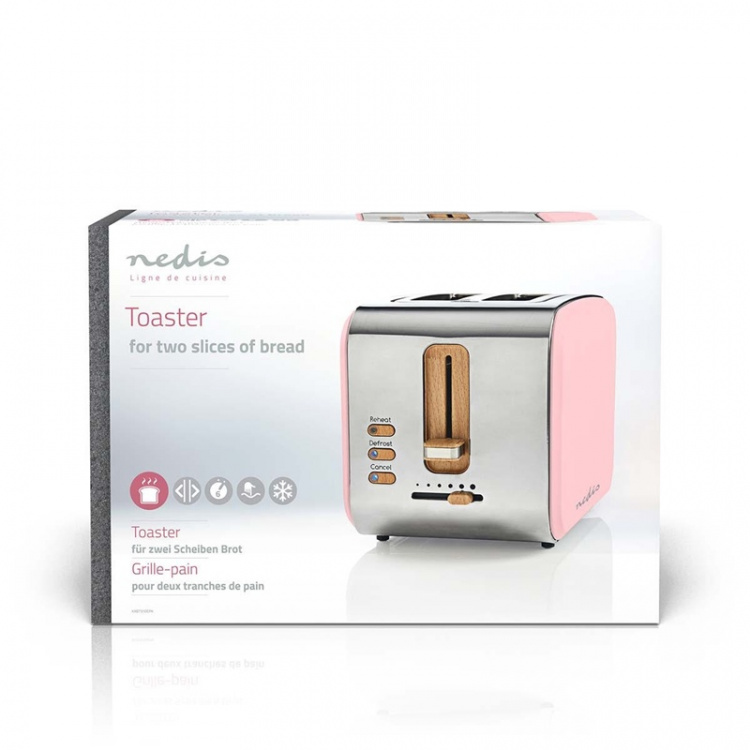 Nedis Brödrost med 2 breda uttag, 900W, Rosa, Soft-touch