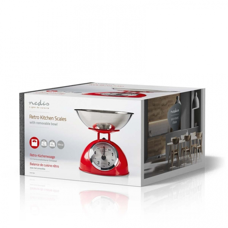 Nedis Köksvåg | Analog | Rostfritt stål | Avtagbar skål | Röd