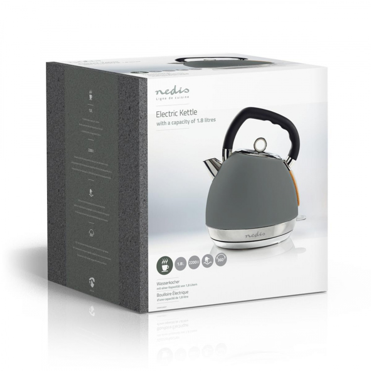 Nedis Vatten kokare | 1.8 l | Soft-Touch | Grå | Roterbar 360 grader | Dolt värmeelement | Strix® kontroll | Koka-tort funktion Nedis Vatten kokare | 1.8 l | Soft-Touch | Grå | Roterbar 360 grader | Dolt värmeelement | Strix® kontroll | Koka-tort funktion