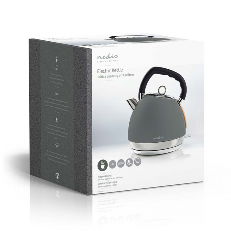 Nedis Vatten kokare | 1.8 l | Soft-Touch | Grå | Roterbar 360 grader | Dolt värmeelement | Strix® kontroll | Koka-tort funktion Nedis Vatten kokare | 1.8 l | Soft-Touch | Grå | Roterbar 360 grader | Dolt värmeelement | Strix® kontroll | Koka-tort funktion