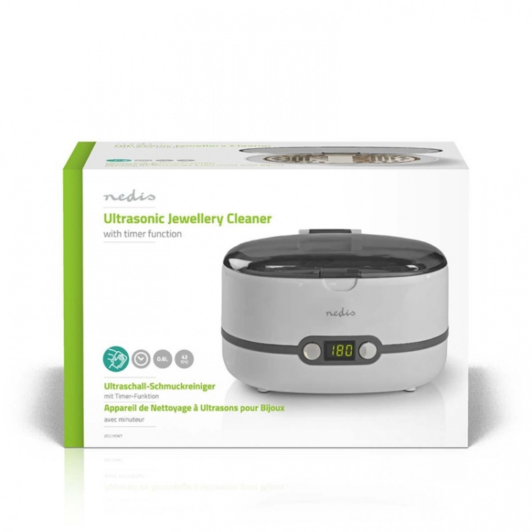 Nedis Ultrasonic Smyckes rengöring | Strömadapter | 230 V AC 50 Hz | 0.6 l | Vit