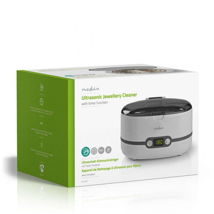 Nedis Ultrasonic Smyckes rengöring | Strömadapter | 230 V AC 50 Hz | 0.6 l | Vit
