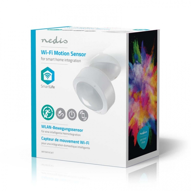 Nedis SmartLife Smartrörelsesensor | Wi-Fi | Batteridriven / Strömadapter | Detektorvinkel: 120 ° | Detektorområde: 10.0 m | Vit
