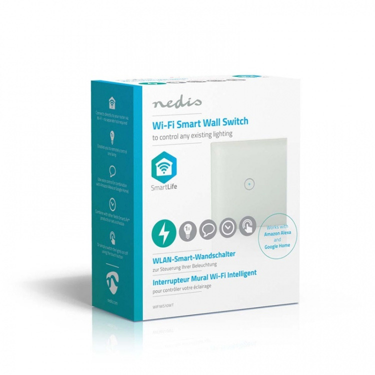 Nedis SmartLife Strömbrytare | Enda | Väggfäste | 1000 W | Android™ / IOS | Glas | Vit