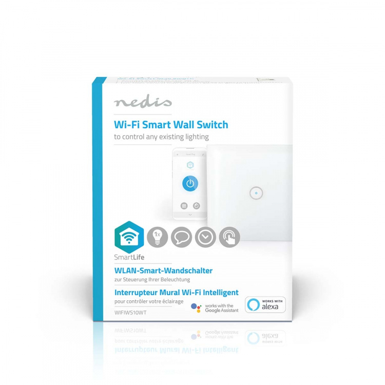 Nedis SmartLife Strömbrytare | Enda | Väggfäste | 1000 W | Android™ / IOS | Glas | Vit