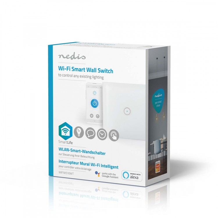 Nedis SmartLife Strömbrytare | Enda | Väggfäste | 1000 W | Android™ / IOS | Glas | Vit