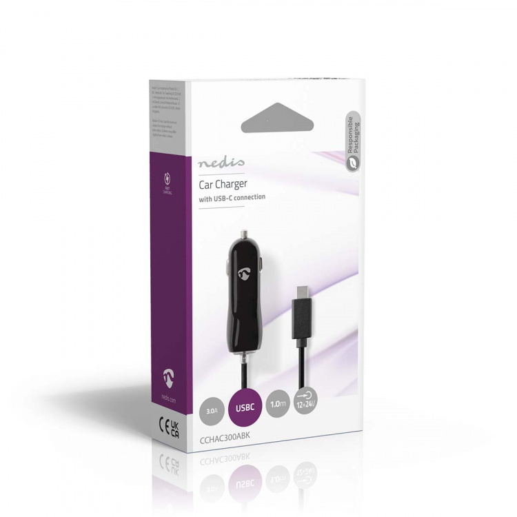 Nedis Billaddare | 15 W | 1x 3.0 A | Antal utgångar: 1 | USB-C™ (Fast) Kabel | 1.00 m | Single Voltage Output