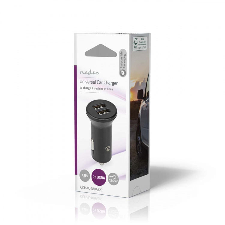 Nedis Billaddare | 24 W | 2x 2.4 A | Antal utgångar: 2 | Port typ: 2x USB-A | | Single Voltage Output Nedis Billaddare | 24 W | 2x 2.4 A | Antal utgångar: 2 | Port typ: 2x USB-A | | Single Voltage Output