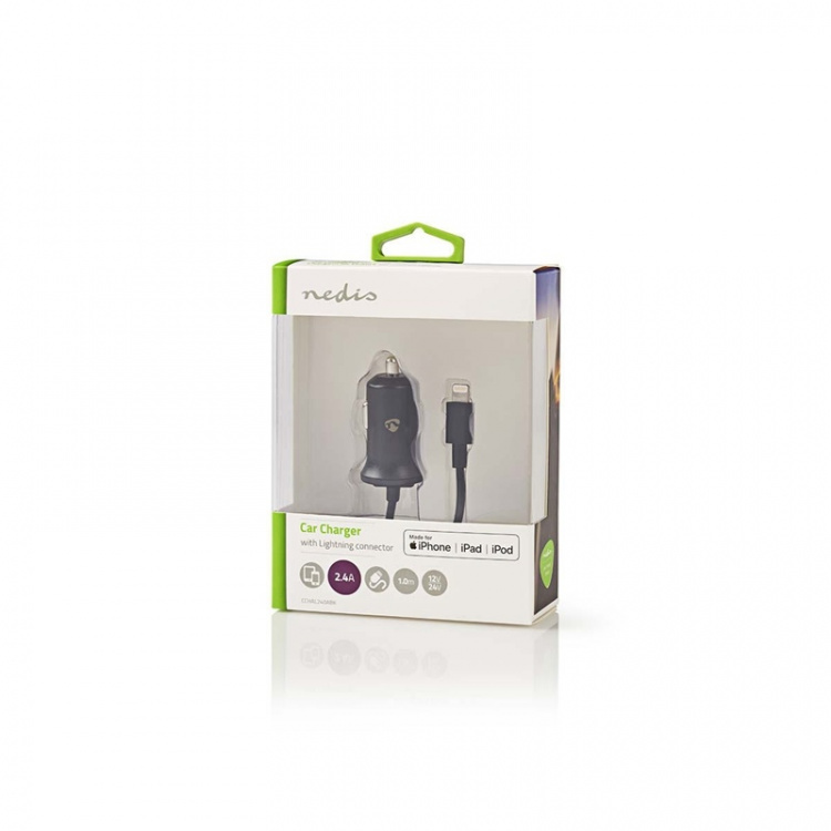 Nedis Billaddare | 12 W | 1x 2.4 A | Antal utgångar: 1 | Lightning 8-Pin (Fast) Kabel | 1.00 m | Single Voltage Output