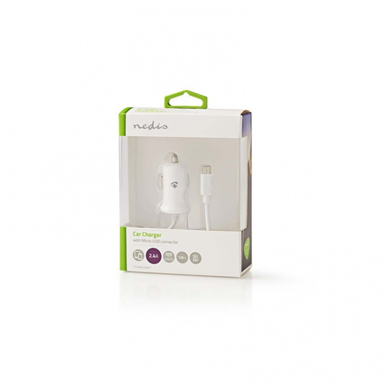 Nedis Billaddare | 12 W | 1x 2.4 A | Antal utgångar: 1 | Micro USB (Fast) Kabel | 1.00 m | Single Voltage Output