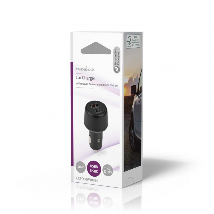 Nedis Billaddare | 48 W | 2x 3.0 A | Antal utgångar: 2 | Port typ: USB-A / USB-C™ | | Automatiskt val av Spänning Nedis Billaddare | 48 W | 2x 3.0 A | Antal utgångar: 2 | Port typ: USB-A / USB-C™ | | Automatiskt val av Spänning