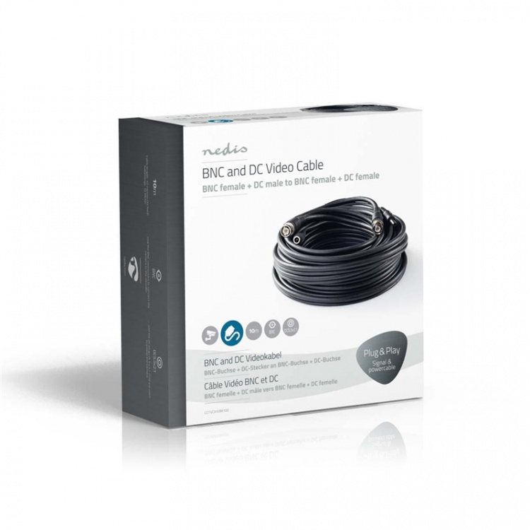 Nedis CCTV kamerakabel | BNC / DC | 10.0 m | Rund | PVC | Svart | Presentbox