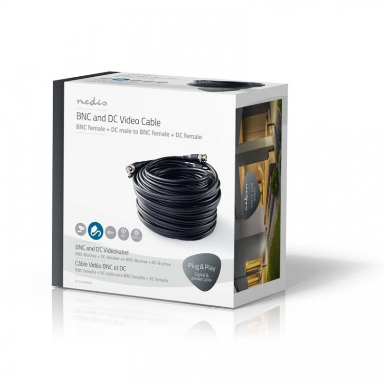 Nedis CCTV kamerakabel | BNC / DC | 20.0 m | Rund | PVC | Svart | Presentbox