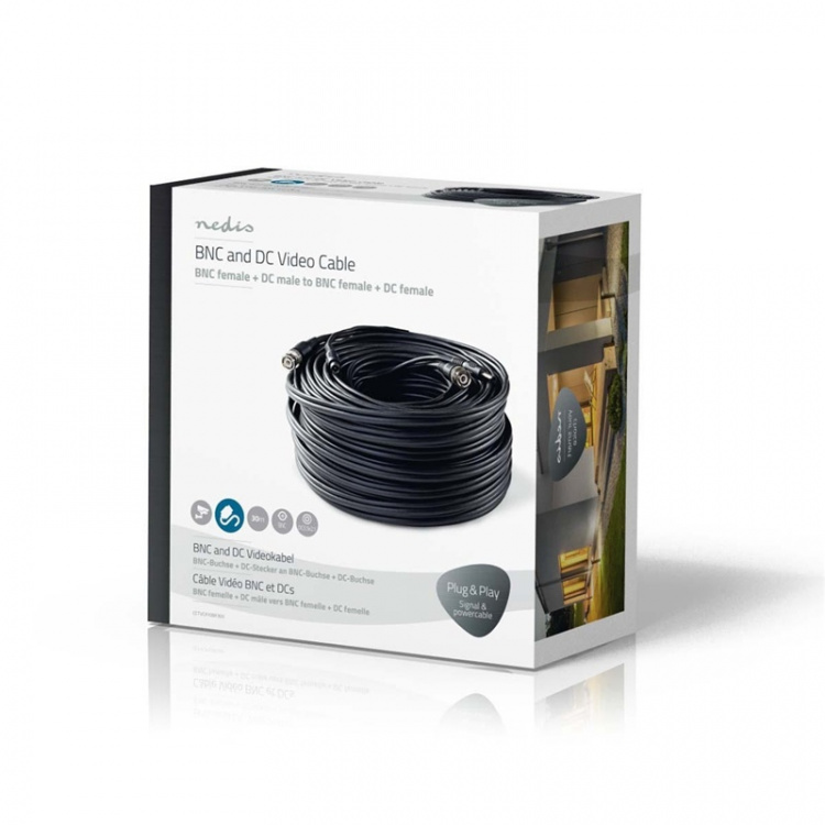 Nedis CCTV kamerakabel | BNC / DC | 30.0 m | Rund | PVC | Svart | Presentbox