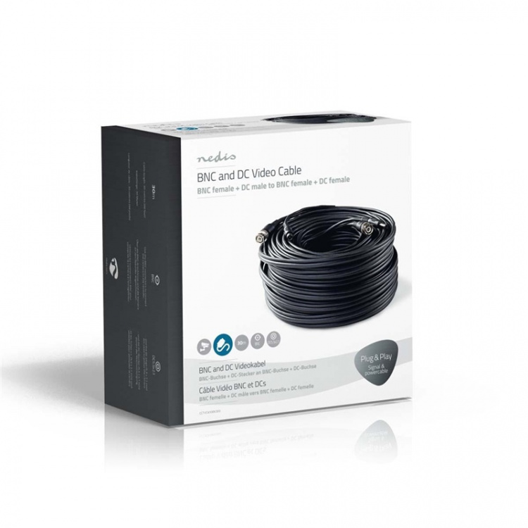 Nedis CCTV kamerakabel | BNC / DC | 30.0 m | Rund | PVC | Svart | Presentbox