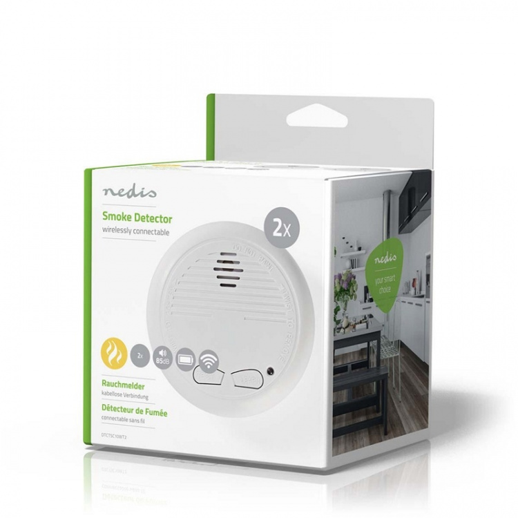 Nedis Röklarm | Batteridriven | Batterilängd upp till: 1 år | Synkroniseringsbar | EN 14604 | Med testknapp | 85 dB | ABS | Vit