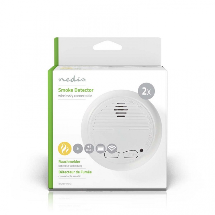 Nedis Röklarm | Batteridriven | Batterilängd upp till: 1 år | Synkroniseringsbar | EN 14604 | Med testknapp | 85 dB | ABS | Vit