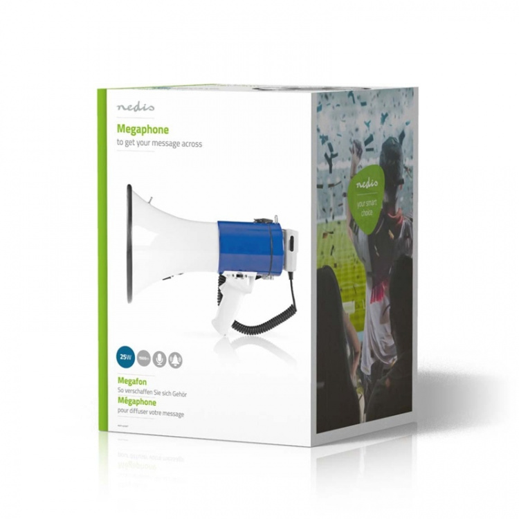Nedis Megafon | Maximal räckvidd: 1500 m | Maximal volymkontroll: 120 dB | Avtagbar mikrofon | Inbygd siren | Axelrem | Blå / Vit Nedis Megafon | Maximal räckvidd: 1500 m | Maximal volymkontroll: 120 dB | Avtagbar mikrofon | Inbygd siren | Axelrem | Blå / Vit