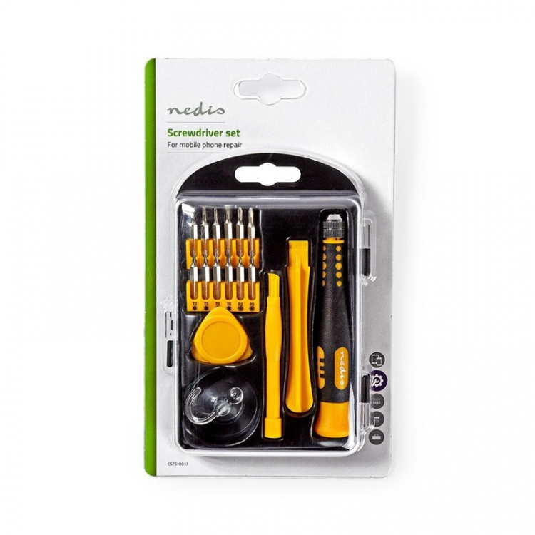 Nedis Phone/tablet repair set | 17-in-1 | Läsplatta / PC / Smartphone | Philips bits | Slitsade bits | Pentalobe-bits | Tri-wing-bits Nedis Phone/tablet repair set | 17-in-1 | Läsplatta / PC / Smartphone | Philips bits | Slitsade bits | Pentalobe-bits | Tri-wing-bits