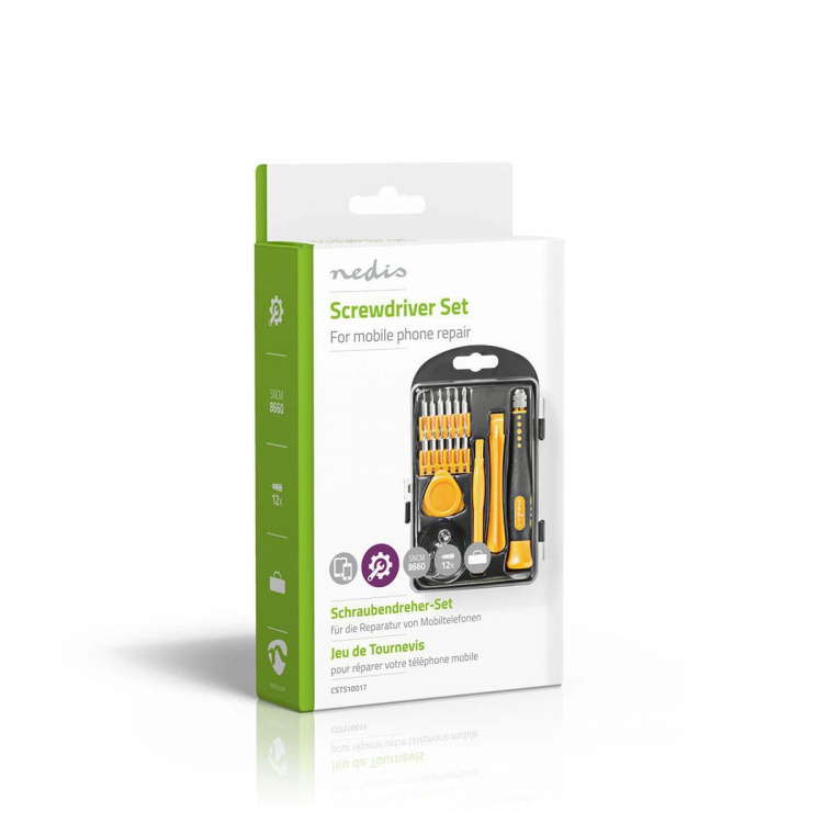 Nedis Phone/tablet repair set | 17-in-1 | Läsplatta / PC / Smartphone | Philips bits | Slitsade bits | Pentalobe-bits | Tri-wing-bits Nedis Phone/tablet repair set | 17-in-1 | Läsplatta / PC / Smartphone | Philips bits | Slitsade bits | Pentalobe-bits | Tri-wing-bits