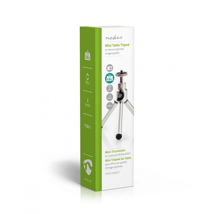 Nedis Stativ | Maximal lastkapacitet: 0.8 kg | Minsta arbetshöjd: 11 cm | Maximal arbetshöjd: 14.5 cm | 1 Segment | Bollhuvud | Resväska ingår | ABS / Stål | Silver Nedis Stativ | Maximal lastkapacitet: 0.8 kg | Minsta arbetshöjd: 11 cm | Maximal arbetshöjd: 14.5 cm | 1 Segment | Bollhuvud | Resväska ingår | ABS / Stål | Silver