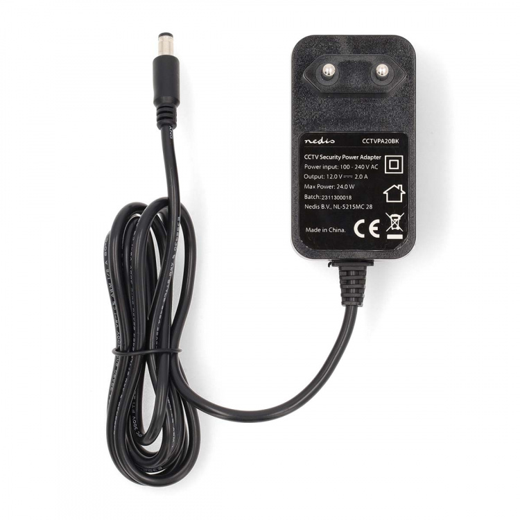 Nedis CCTV Strömadapter | 2.0 A | 12 V DC | 5.5 x 2.1 mm Hane | Hane | 1.50 m | Svart