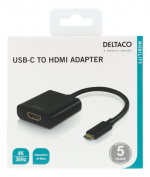DELTACO USB-C till HDMI adapter, 4096x2160 30Hz, svart