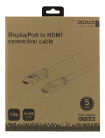 DELTACO DP - HDMI kabel, 10m, 3840x2160 i 30Hz, 10,8Gb/s, svart