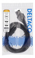 DELTACO 2m jordad kabel IEC 60320 C15 - IEC6320 C14, 250V/10A, svart