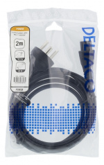 DELTACO Apparatkabel, 2m, DK 2-5a till IEC C5, 2,4A, jordad, svart