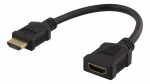 DELTACO Flexibel HDMI-adapter, 0,2 m, HDMI M/F, UHD, svart