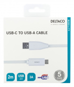 DELTACO USB-C till USB-A kabel, 2m, 3A, USB 2.0, vit DELTACO USB-C till USB-A kabel, 2m, 3A, USB 2.0, vit