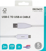 DELTACO USB-C till USB-A kabel, 2m, 3A, USB 2.0, vit DELTACO USB-C till USB-A kabel, 2m, 3A, USB 2.0, vit