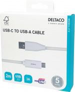 DELTACO USB-C till USB-A kabel, 2m, 3A, USB 2.0, vit DELTACO USB-C till USB-A kabel, 2m, 3A, USB 2.0, vit
