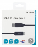 DELTACO USB-C till USB-A kabel, 2m, 3A, USB 2.0, svart