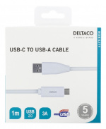 DELTACO USB-C till USB-A kabel, 1m, 3A, USB 2.0, vit