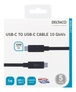DELTACO USB-C till USB-C-kabel, 1m, 10Gbps, 100W 5A, USB 3.1 Gen 2, E- DELTACO USB-C till USB-C-kabel, 1m, 10Gbps, 100W 5A, USB 3.1 Gen 2, E-