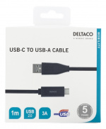 DELTACO USB-C till USB-A kabel, 1m, 3A, USB 2.0, svart