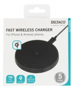 DELTACO Trådlös Snabbladdare för iPhone och Android, 10W, QI-certifier