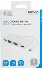 DELTACO USB-C Dockningsstation, 100W USB-C PD, HDMI, 1.5A USB-A, Gigab